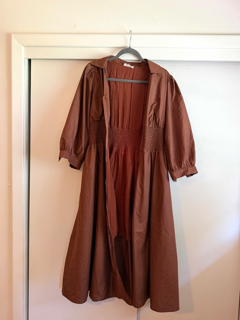 Entro Zip Brown Smocked Waist Midi Dress - Women - Picture 2 of 5